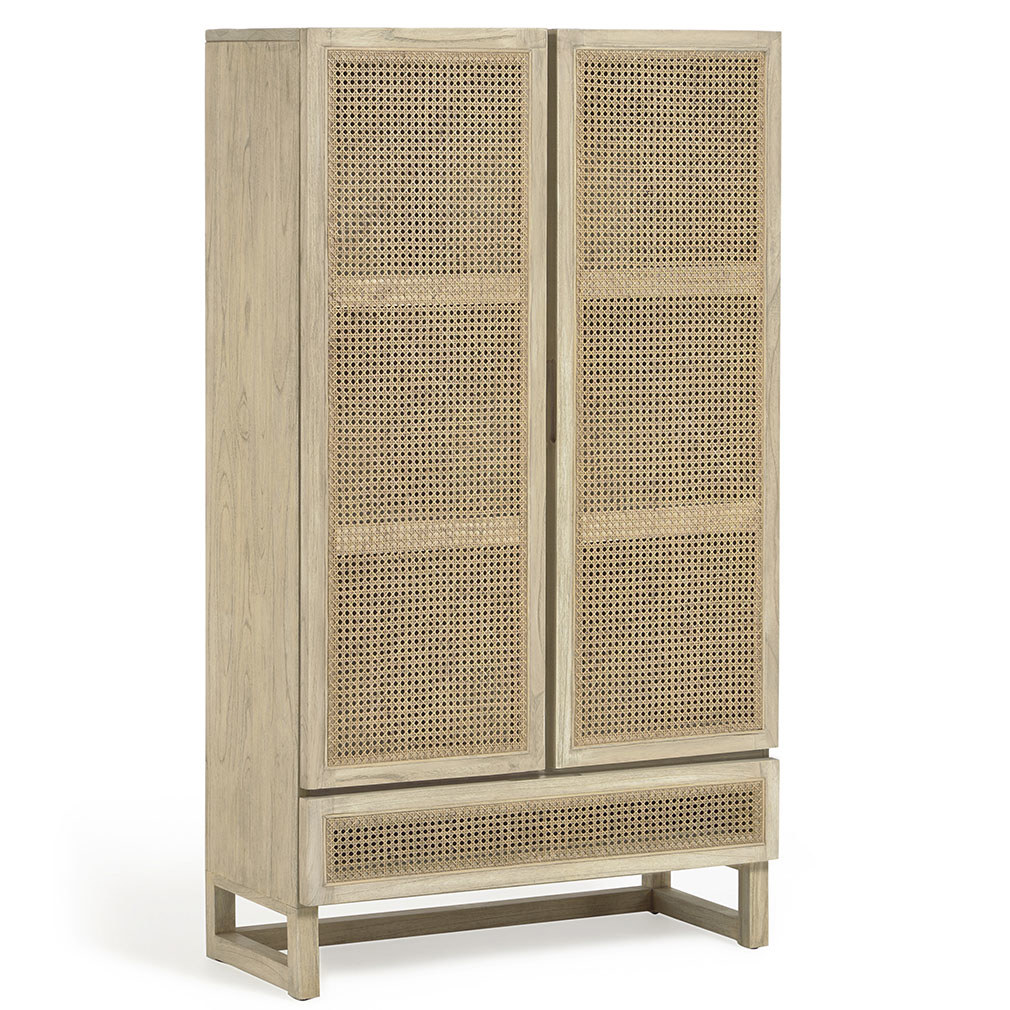 Kave Home Rexit Wardrobe Mindi Wood / Rattan, 90 x 160 cm