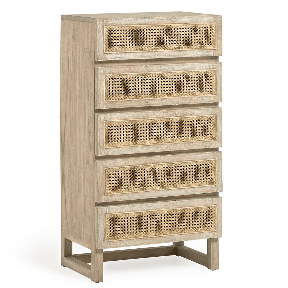 Kave Home Rexit Chest of Drawers Mindi Wood / Rattan, 60 x 113 cm