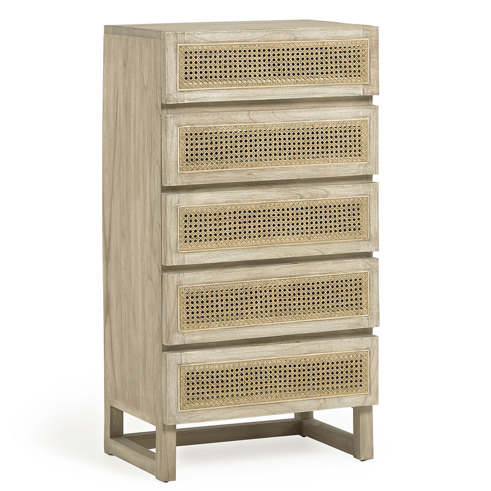 Kave Home Rexit Chest of Drawers Mindi Wood / Rattan, 60 x 113 cm