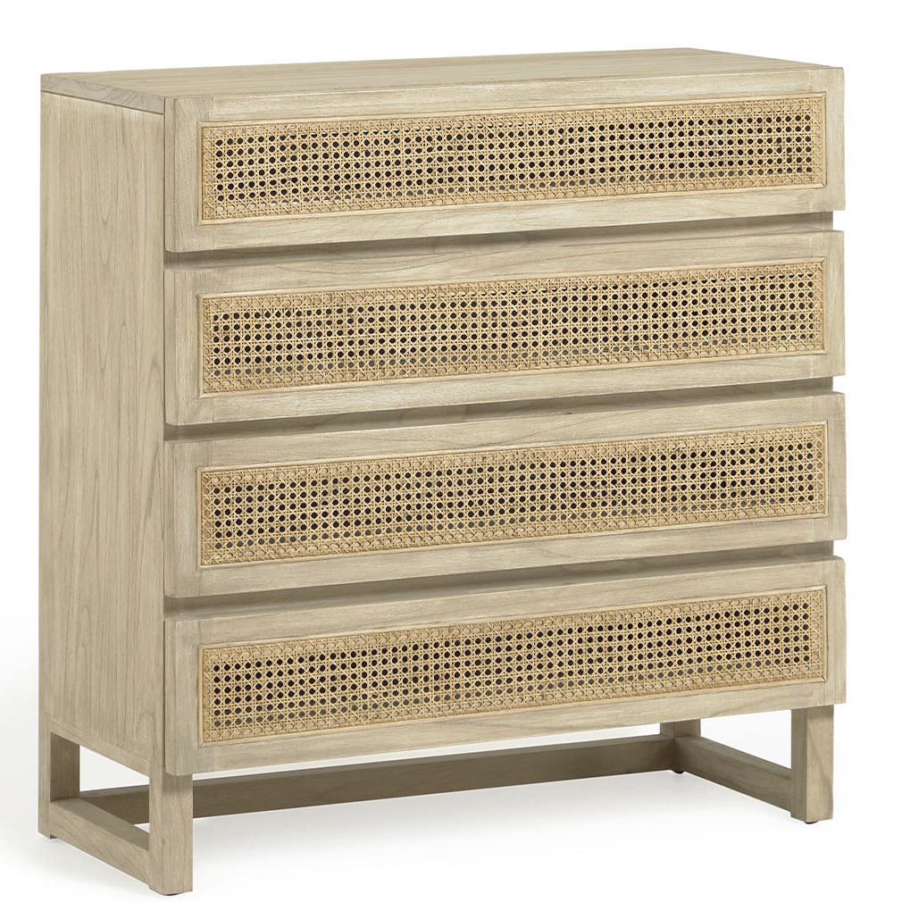 Kave Home Rexit Chest of Drawers Mindi Wood / Rattan, 90 x 93 cm