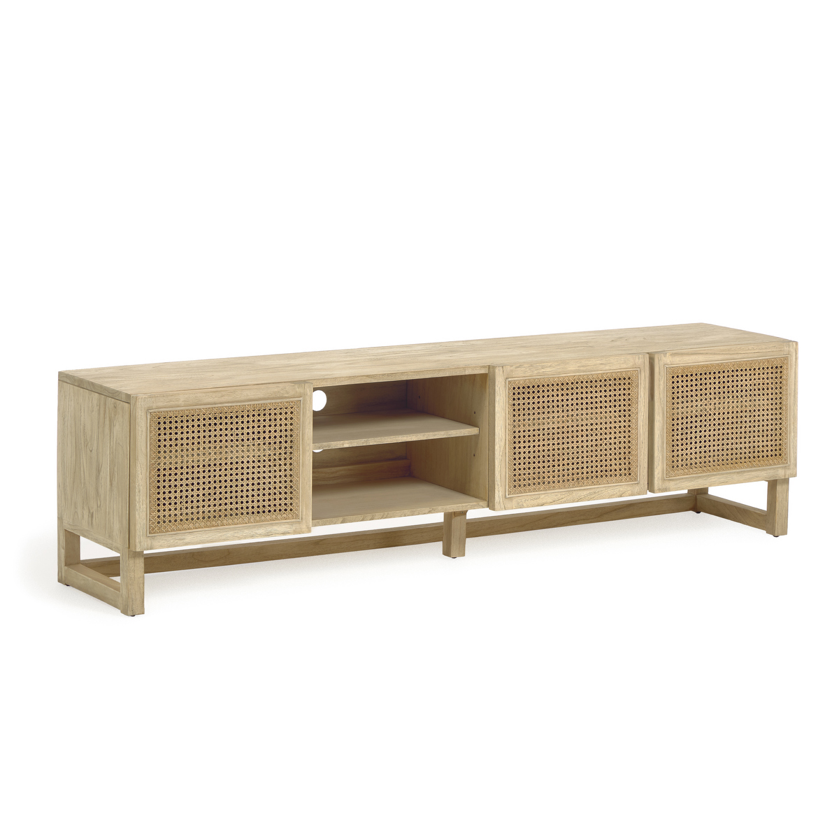 Kave Home Rexit TV Stand Mindi Wood / Rattan, 180 x 50 cm