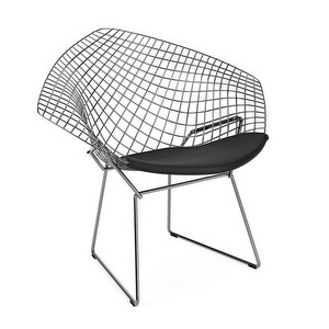 Bertoia Diamond -tuoli, kromi/Volo-nahka musta