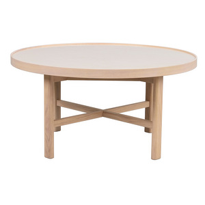 Marsden-sohvapöytä, valkolakattu tammi/beige keramiikka, Ø 90 cm