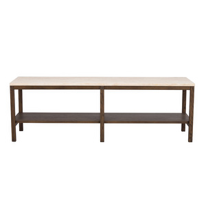 Orwel-konsolipöytä, beige travertiini/ruskea tammi, K 45 cm