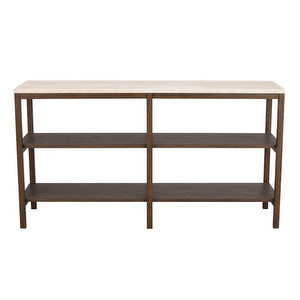 Orwel-konsolipöytä, beige travertiini/ruskea tammi, K 75 cm
