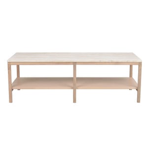 Orwel-sohvapöytä, beige travertiini/valkolakattu tammi, 140 x 60 cm Orwel-sohvapöytä, beige travertiini/valkolakattu tammi, 140 x 60 cm