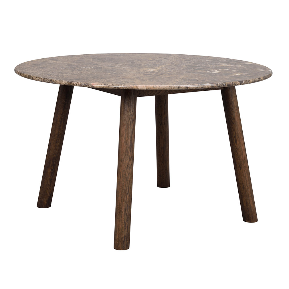 Rowico Taransay-ruokapöytä ruskea tammi/ruskea marmori, Ø 125 cm