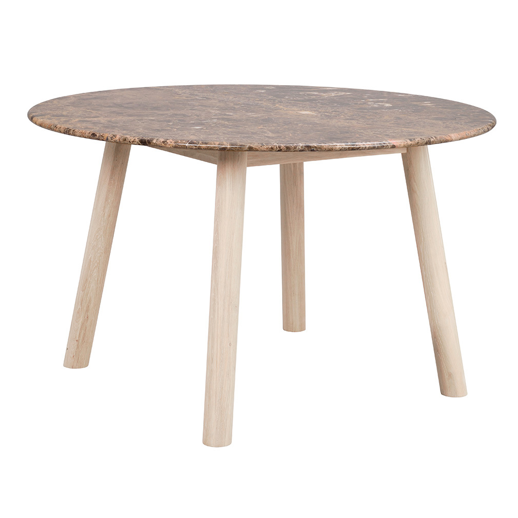 Rowico Taransay-ruokapöytä valkolakattu tammi/ruskea marmori, Ø 125 cm