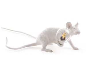 Mouse-pöytävalaisin, valkoinen, makaava