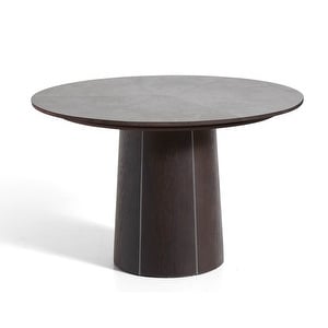 #33 Extendable Dining Table, Lacquered Smoke Oak Veneer, ø 123–149 cm