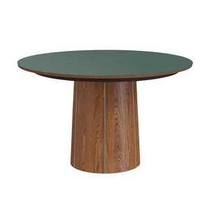 #33 -jatkettava ruokapöytä, pähkinä/green slate, ø 123/149 cm