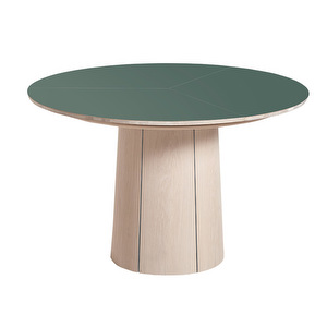 #33 -jatkettava ruokapöytä, valkoöljytty tammi/green slate, ø 123/149 cm