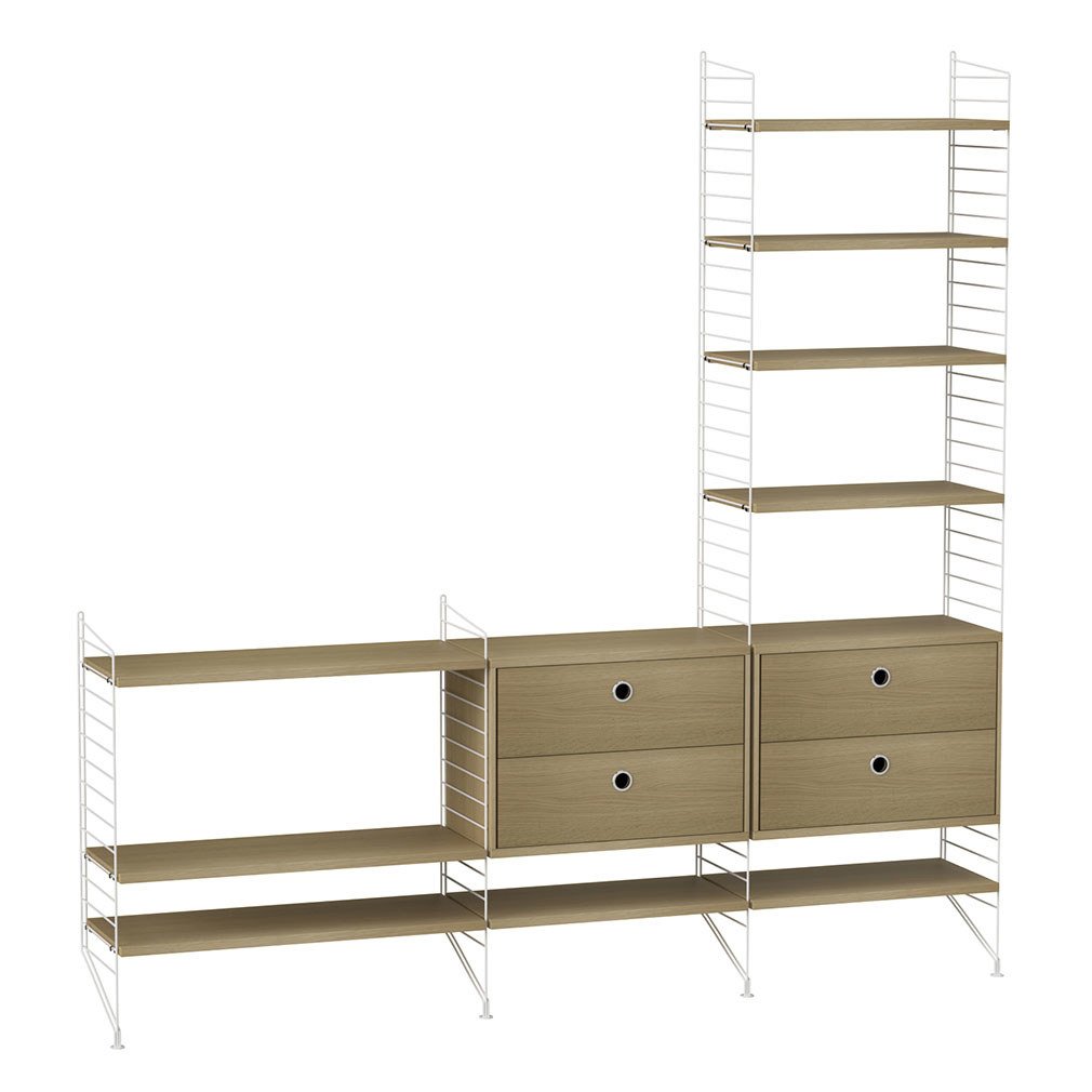 String Furniture String System Shelf Unit Oak/White, 194 x 200 cm