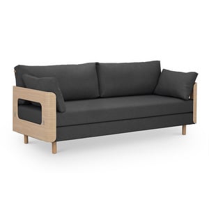 On2 Wood Sofa Bed, Hopper Fabric 67 Dark Grey, W 202 cm