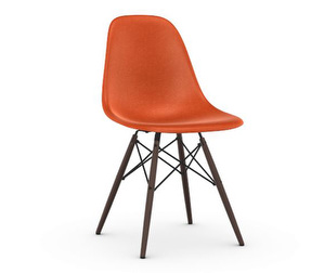 Eames DSW Fiberglass Chair, Red Orange/Dark Maple