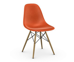 Eames DSW Fiberglass Chair, Red Orange/Golden Maple