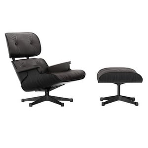 Eames Lounge Armchair & Footstool, Black Ash / Premium F Leather 68 Chocolate