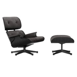 Eames Lounge -nojatuoli ja rahi, musta saarni/Premium F -nahka 68 chocolate