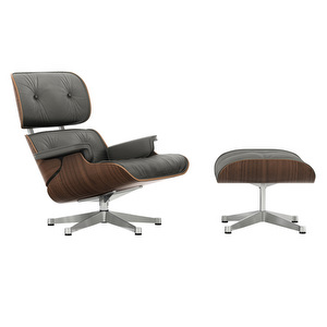 Eames Lounge Armchair & Footstool, Walnut / Premium F Leather 61 Umbra Grey