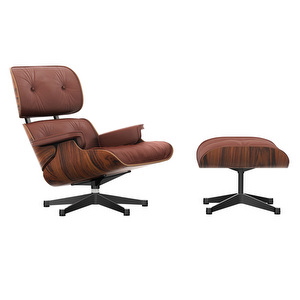 Eames Lounge Armchair & Footstool, Rosewood / Premium F Leather 93 Brandy