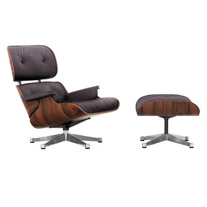 Eames Lounge Armchair & Footstool, Rosewood / Premium F Leather 87 Plum