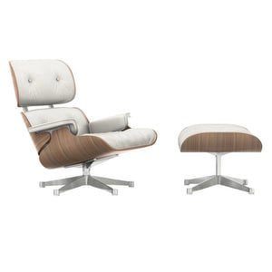 Eames Lounge -nojatuoli ja rahi, vaalea pähkinä/Premium F -nahka 72 snow