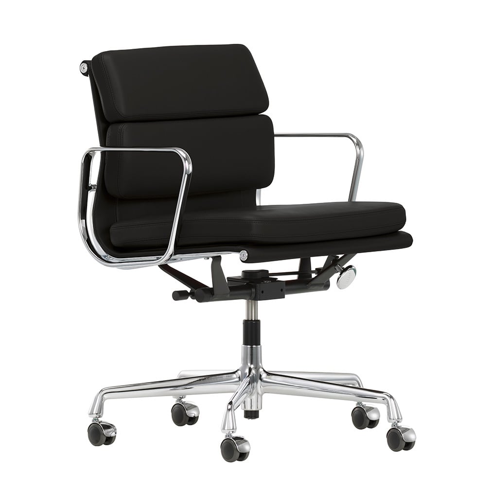Vitra Eames Soft Pad EA217 Office Chair, Black Leather / Polished Aluminium Vepsäläinen