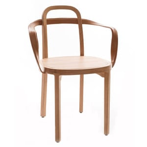 Siro-tuoli käsinojilla, lakattu tammi/ruskea nahka