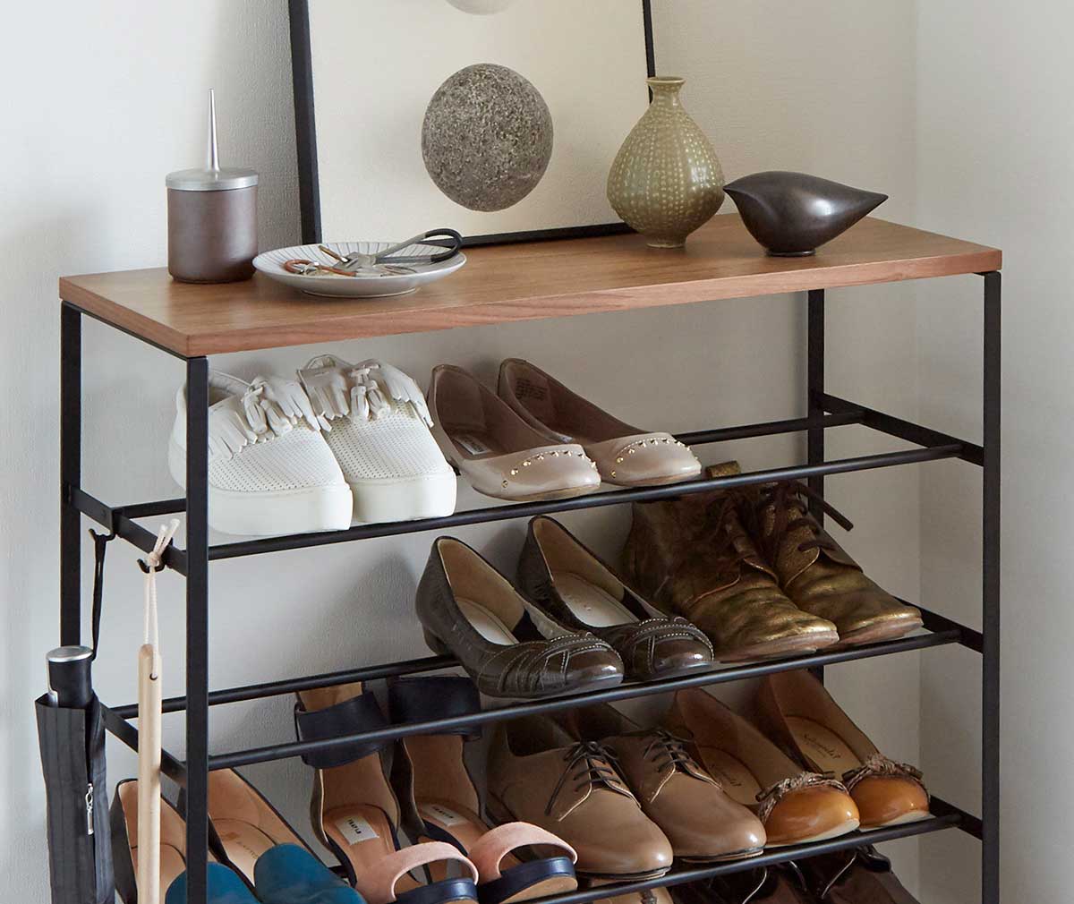 Yamazaki Tower 6-Tier Wood Top Shoe Rack - White