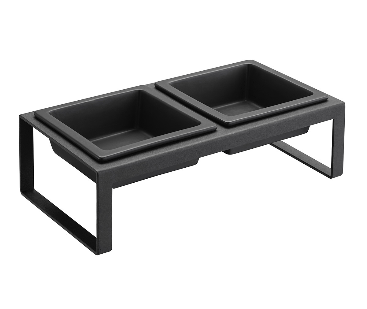 Yamazaki Tower Pet Food Bowl Stand Set Black