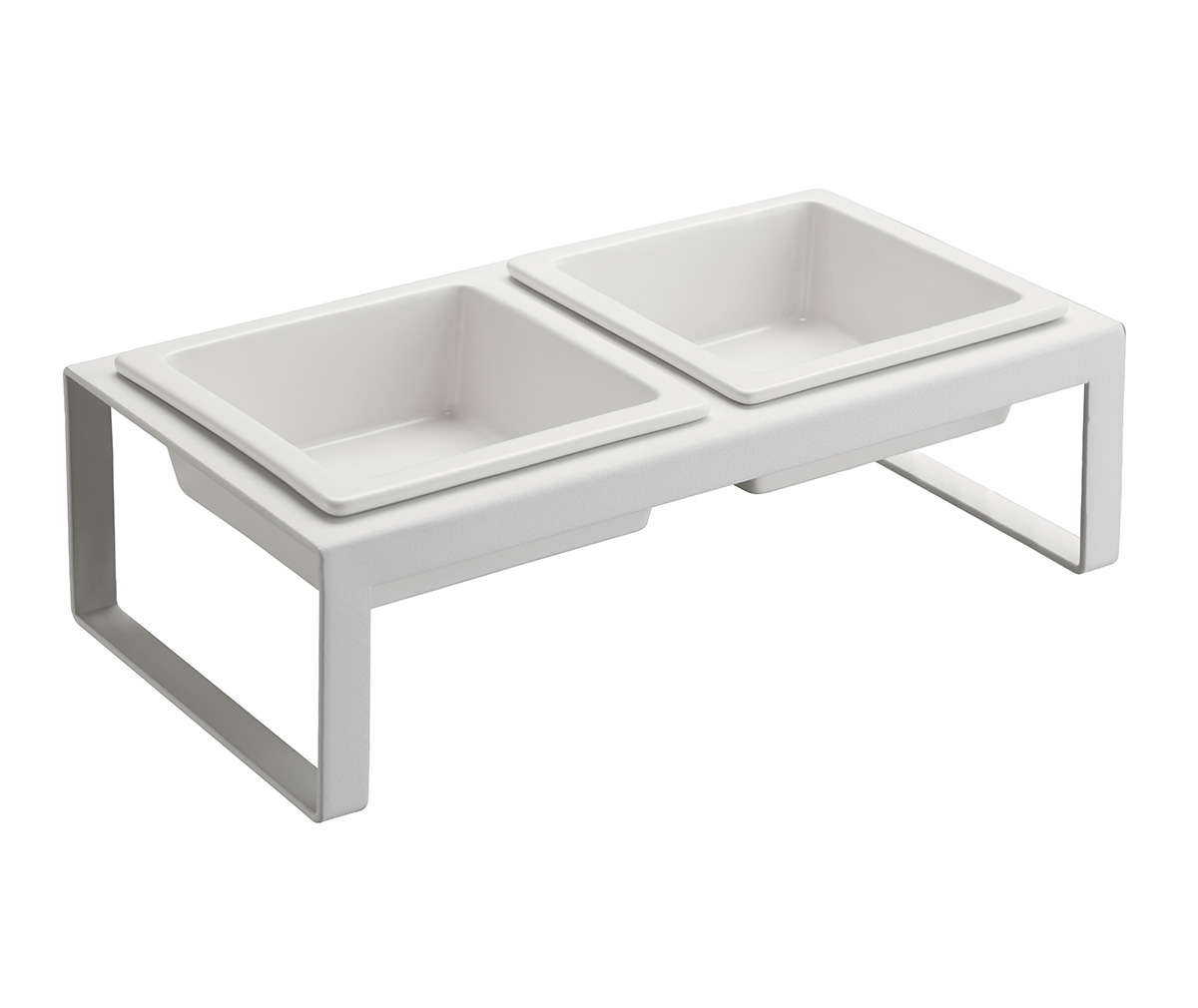 Yamazaki Tower Pet Food Bowl Stand Set White Veps l inen