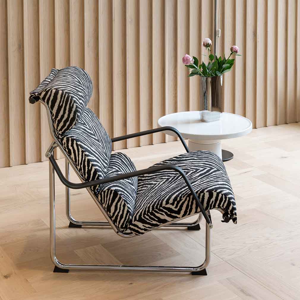 Yrj Kukkapuro Remmi Armchair Zebra Fabric Chrome Veps l inen