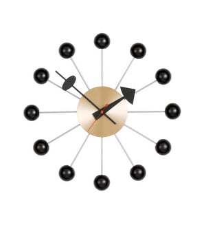 Ball Clock, Brass/Black, ø 33 cm